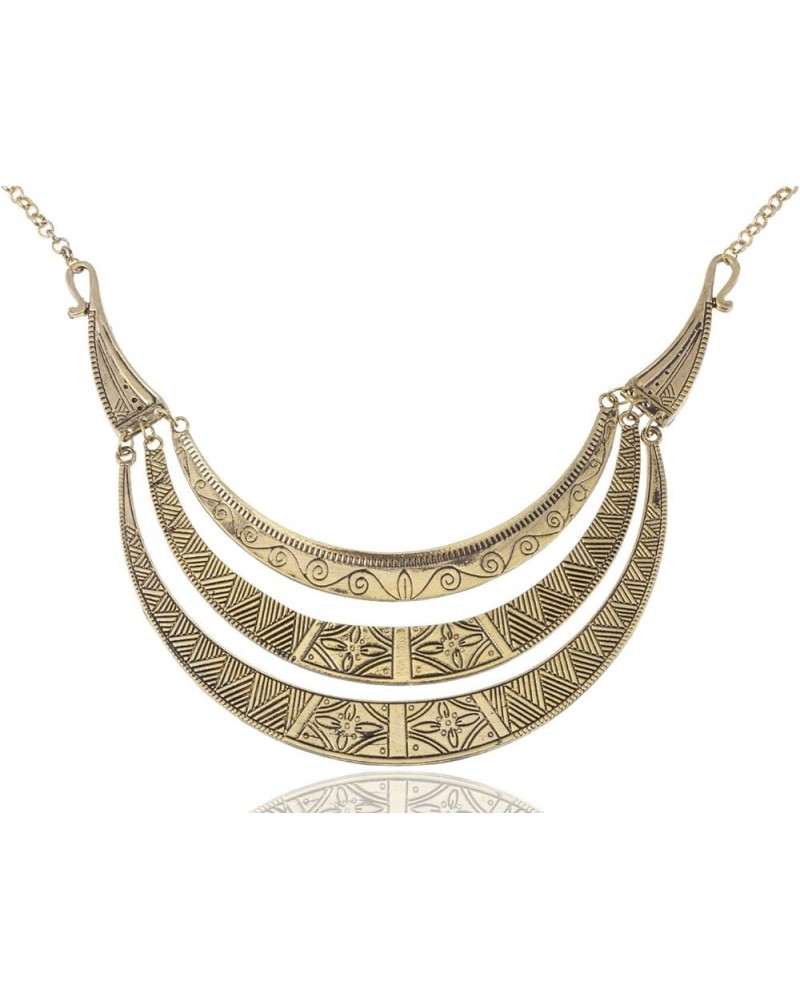 Vintage Egyptian Crescent Moon Shaped Bib Adjustable Statement Necklace Bronze $11.96 Necklaces