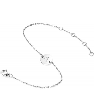 Alphabet 26 Letters Tone Initial Disc Bracelet 316L Stainless Steel Silver Anklet Friendship Jewelry (7.8inche + 1.6inch) A $...