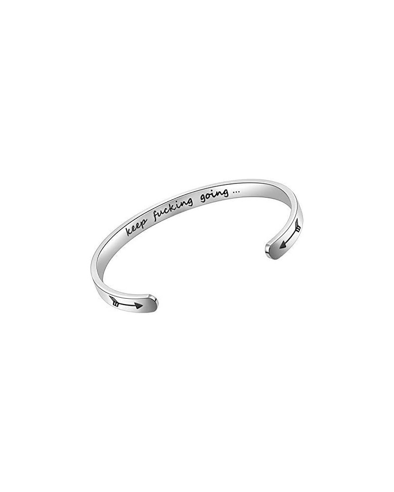 Inspirational Cuff Bracelet Bangle Keep Going Motivational Mantra Quote Stainless Steel Engraved Best Friend Sister Gift for ...