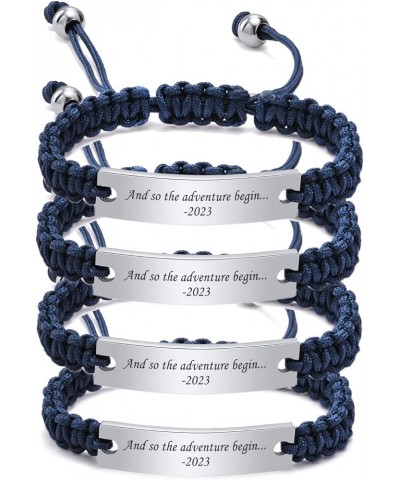 Customize Friendship Bridesmaid Couple Gift Jewelry Set of 2,3,4,5 Handmade Braided Rope Bracelet,Adjustable Navy Blue Silver...