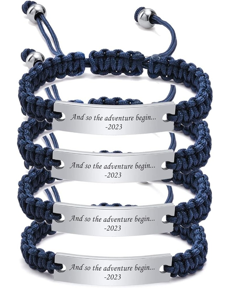 Customize Friendship Bridesmaid Couple Gift Jewelry Set of 2,3,4,5 Handmade Braided Rope Bracelet,Adjustable Navy Blue Silver...