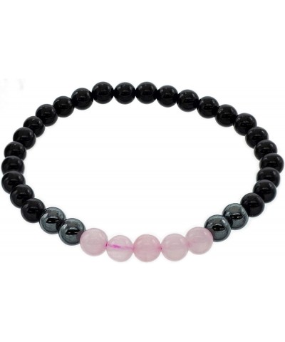 6mm Black Tourmaline and Rose Quartz Metaphysical Healing Yoga Stretch Bracelet of Protection, Love and Stress Relief, 7.5" f...