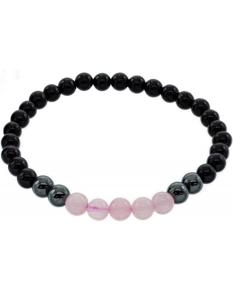 6mm Black Tourmaline and Rose Quartz Metaphysical Healing Yoga Stretch Bracelet of Protection, Love and Stress Relief, 7.5" f...