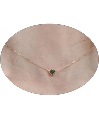 Dainty Necklace for Women Heart Simple 14K Gold plated Necklace Tiny Heart Crystal Choker Necklaces for Women Green $9.59 Nec...