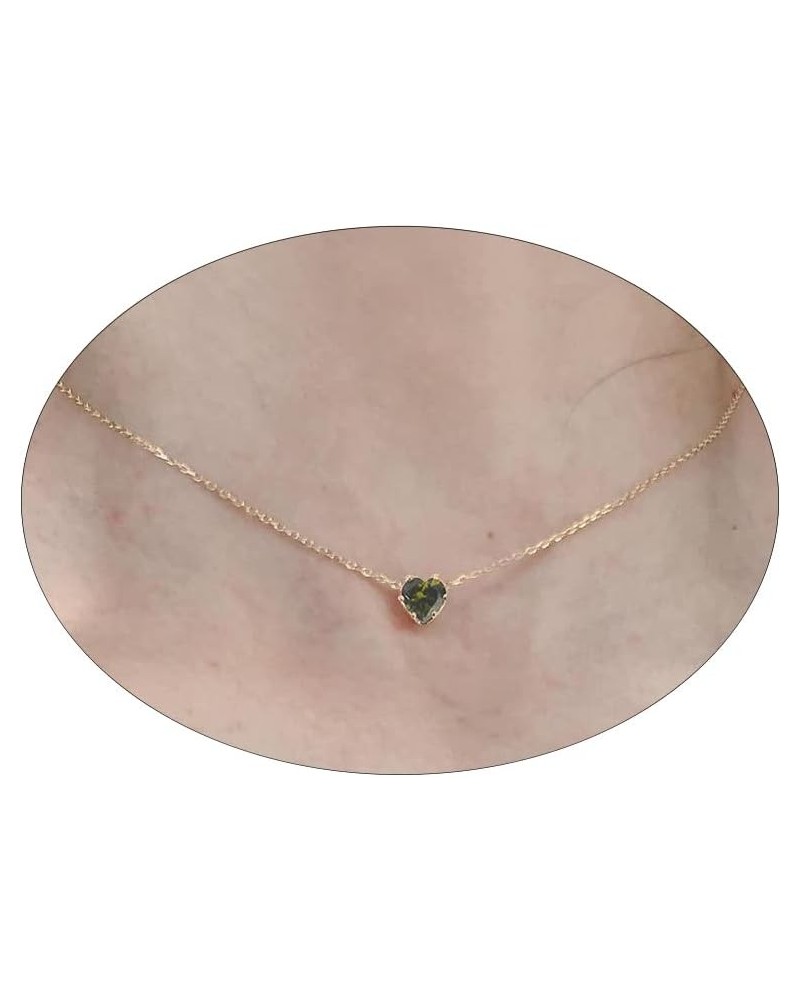 Dainty Necklace for Women Heart Simple 14K Gold plated Necklace Tiny Heart Crystal Choker Necklaces for Women Green $9.59 Nec...