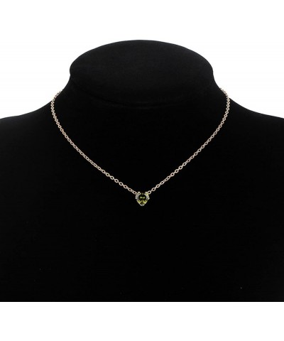 Dainty Necklace for Women Heart Simple 14K Gold plated Necklace Tiny Heart Crystal Choker Necklaces for Women Green $9.59 Nec...