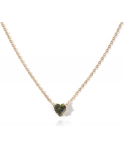 Dainty Necklace for Women Heart Simple 14K Gold plated Necklace Tiny Heart Crystal Choker Necklaces for Women Green $9.59 Nec...