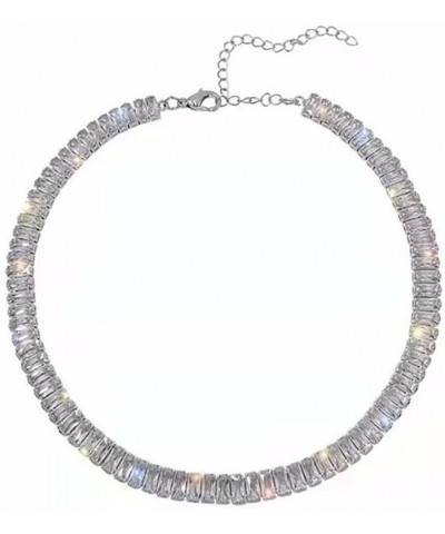 Rhinestone Choker Necklaces Tennis Necklace Sparkly Crystal Necklace for Women and Girls Silvery $6.04 Necklaces