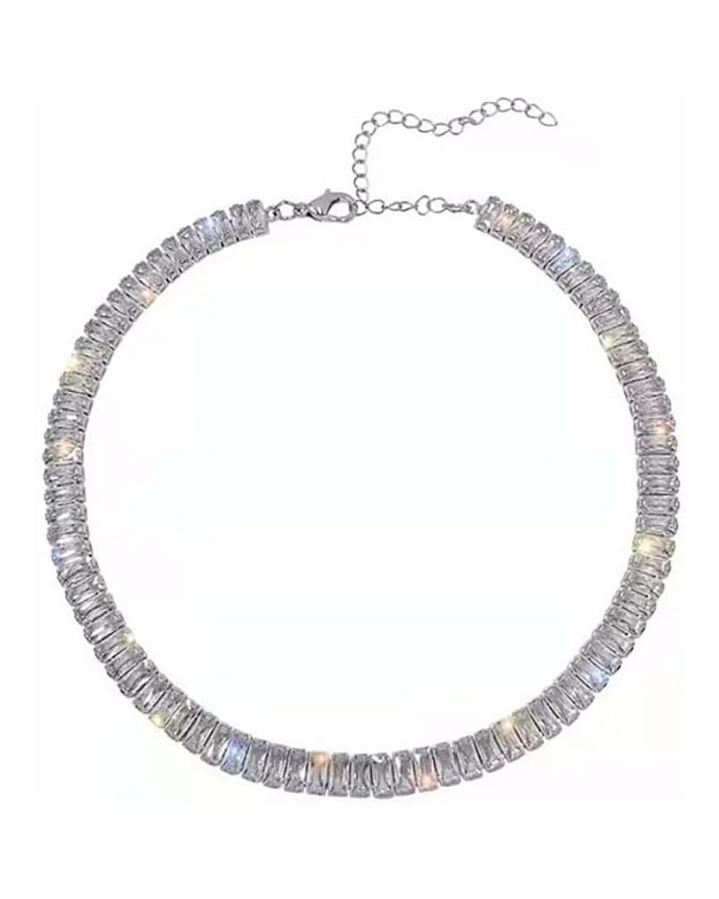 Rhinestone Choker Necklaces Tennis Necklace Sparkly Crystal Necklace for Women and Girls Silvery $6.04 Necklaces