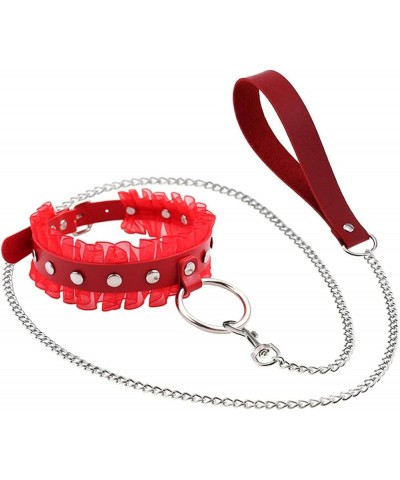 Harajuku Lace Collar PU Leather Choker Gothic Necklace Adjustable Buckle Neck Accessories 04-Red $9.73 Necklaces