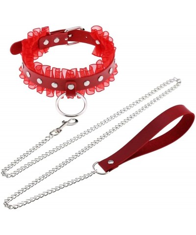 Harajuku Lace Collar PU Leather Choker Gothic Necklace Adjustable Buckle Neck Accessories 04-Red $9.73 Necklaces