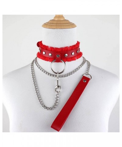 Harajuku Lace Collar PU Leather Choker Gothic Necklace Adjustable Buckle Neck Accessories 04-Red $9.73 Necklaces