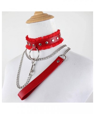 Harajuku Lace Collar PU Leather Choker Gothic Necklace Adjustable Buckle Neck Accessories 04-Red $9.73 Necklaces