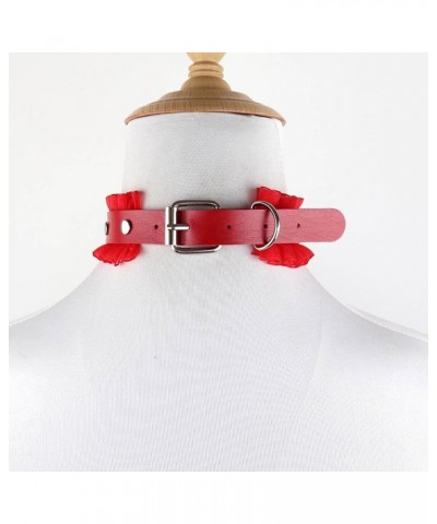 Harajuku Lace Collar PU Leather Choker Gothic Necklace Adjustable Buckle Neck Accessories 04-Red $9.73 Necklaces