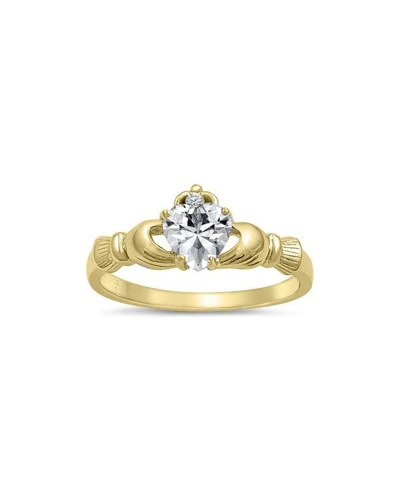 LuxJewelryBySN Claddagh Ring - 925 Sterling Silver Ring – CZ Claddagh Rings – Yellow Gold Plated Clear Simulated Cubic Zircon...