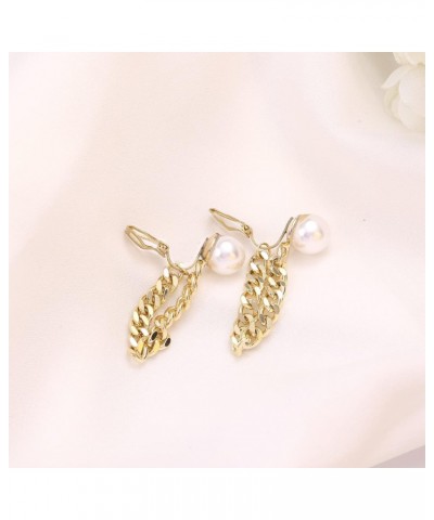 10MM Simulated Pearl 14K Gold Plated Clip On Tassel Chandelier Earrings Non Pierced Ears Chain Dangle Drop for Women Girls $8...