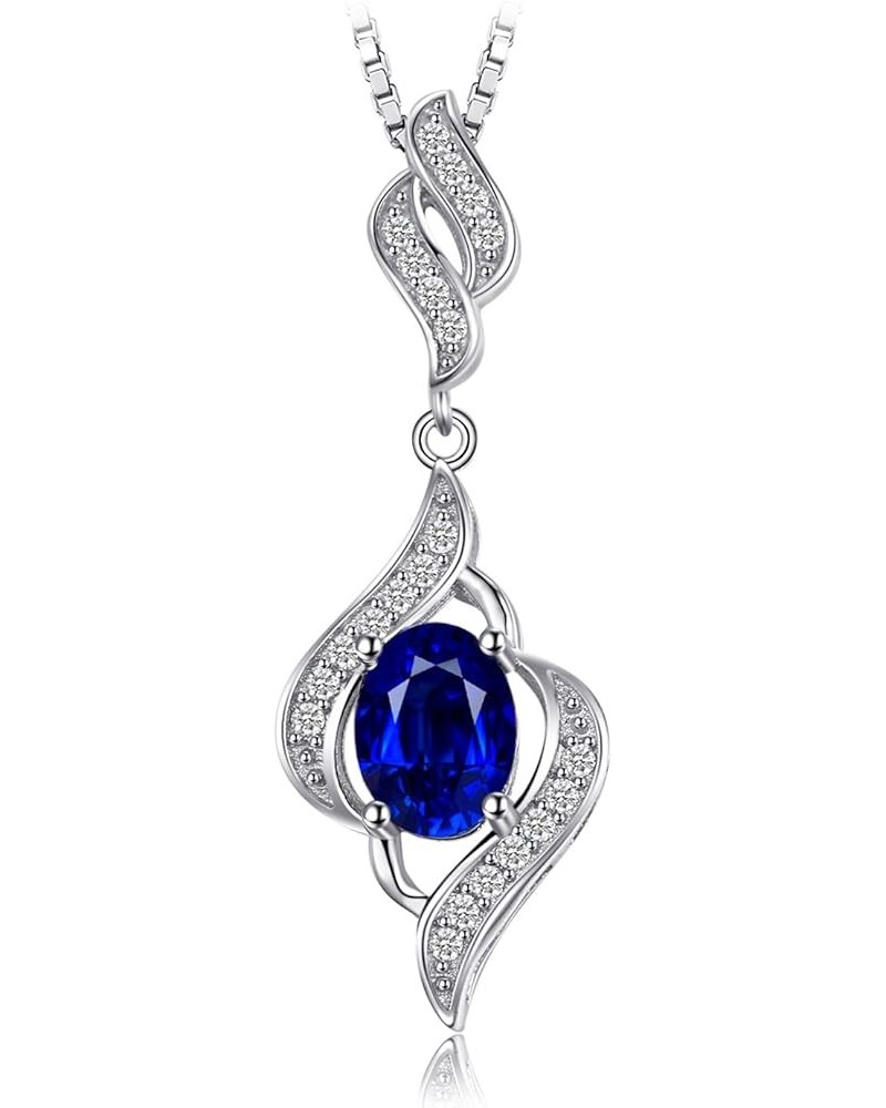 Elegant 2ct Created Blue Sapphire Pendant Necklace for Women, 925 Sterling Silver 14k White Gold Plated Necklaces, Oval Shape...