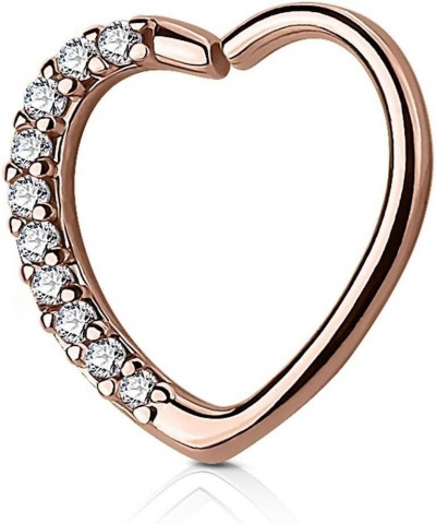 16g CZ Lined Heart Hoop Cartilage Piercing Earring (Right Ear Only) Rose Gold/Clear $9.00 Body Jewelry