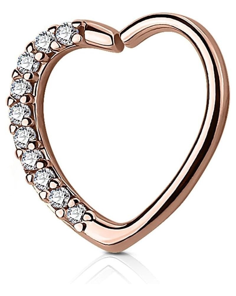 16g CZ Lined Heart Hoop Cartilage Piercing Earring (Right Ear Only) Rose Gold/Clear $9.00 Body Jewelry