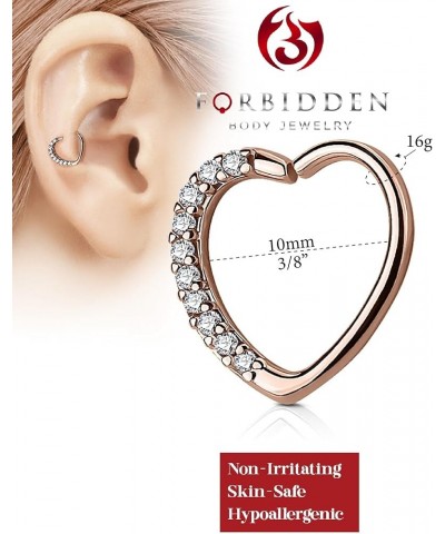 16g CZ Lined Heart Hoop Cartilage Piercing Earring (Right Ear Only) Rose Gold/Clear $9.00 Body Jewelry