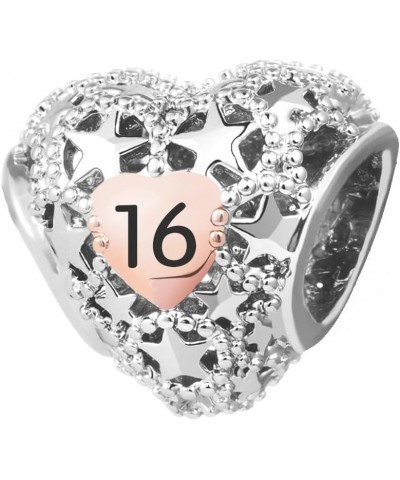 12 13 16 18 21 30 40 50 60 70 Birthday Rose Gold Tone Heart Star Love Bead Charms Compatible with Pandora Charm Bracelets Jew...