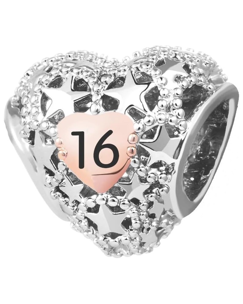 12 13 16 18 21 30 40 50 60 70 Birthday Rose Gold Tone Heart Star Love Bead Charms Compatible with Pandora Charm Bracelets Jew...