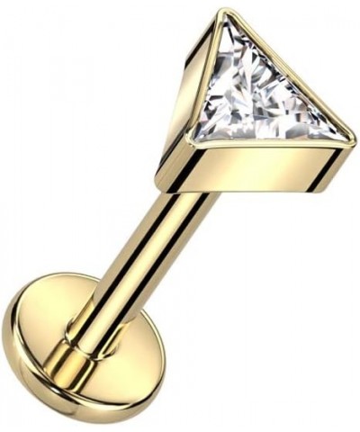 Dynamique Implant Grade Titanium Internally Threaded Labret With Triangle CZ Top (Sold Per Piece) Gold/Clear $11.21 Body Jewelry