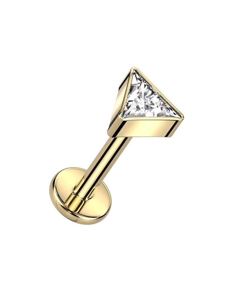 Dynamique Implant Grade Titanium Internally Threaded Labret With Triangle CZ Top (Sold Per Piece) Gold/Clear $11.21 Body Jewelry