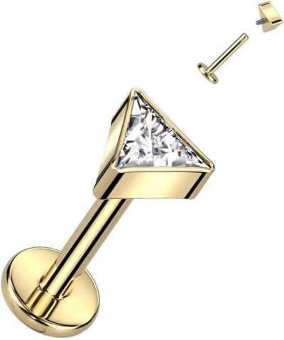 Dynamique Implant Grade Titanium Internally Threaded Labret With Triangle CZ Top (Sold Per Piece) Gold/Clear $11.21 Body Jewelry