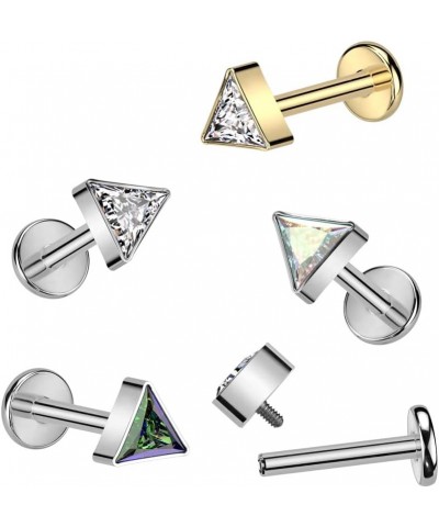 Dynamique Implant Grade Titanium Internally Threaded Labret With Triangle CZ Top (Sold Per Piece) Gold/Clear $11.21 Body Jewelry