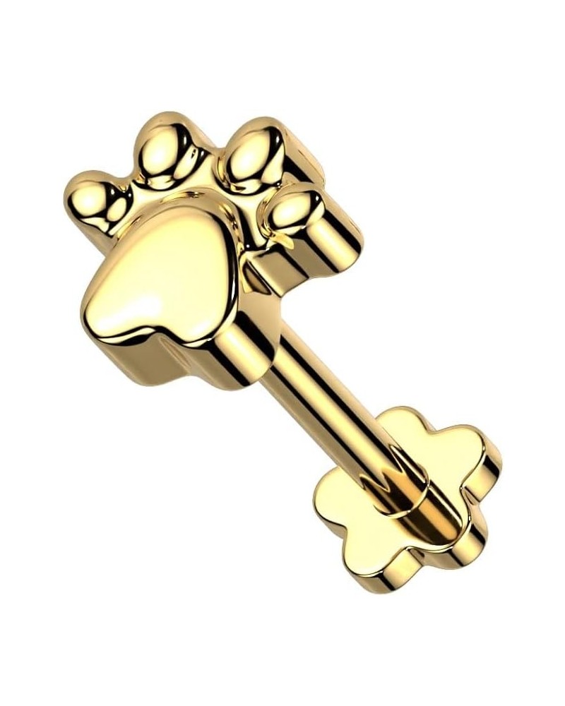 16GA G23 Implant Grade Titanium Paw Print Top Threadless Push-in Flower Flat Back Stud Gold Tone $8.64 Body Jewelry