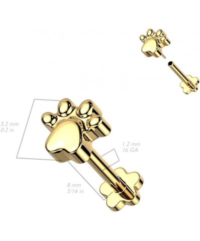 16GA G23 Implant Grade Titanium Paw Print Top Threadless Push-in Flower Flat Back Stud Gold Tone $8.64 Body Jewelry