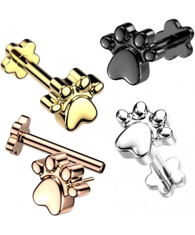 16GA G23 Implant Grade Titanium Paw Print Top Threadless Push-in Flower Flat Back Stud Gold Tone $8.64 Body Jewelry