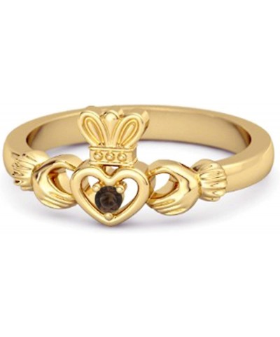 Multi Choice Your Gemstone Petite Claddagh 0.02 Ctw 925 Sterling Silver Yellow Gold Plated Crown Ring Smoky Quartz $11.66 Rings