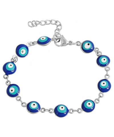 Women's Charm Bracelet Green | Gold Enamel Evil Eye Protection Link Chain Adjustable, 8" (Aqua, Silver-and-Stainless-Steel) $...