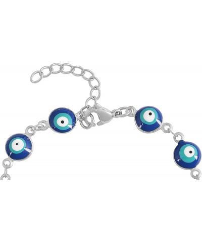 Women's Charm Bracelet Green | Gold Enamel Evil Eye Protection Link Chain Adjustable, 8" (Aqua, Silver-and-Stainless-Steel) $...