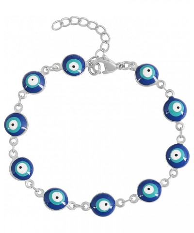 Women's Charm Bracelet Green | Gold Enamel Evil Eye Protection Link Chain Adjustable, 8" (Aqua, Silver-and-Stainless-Steel) $...