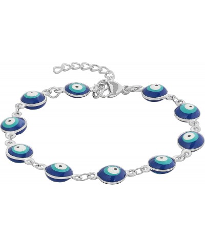 Women's Charm Bracelet Green | Gold Enamel Evil Eye Protection Link Chain Adjustable, 8" (Aqua, Silver-and-Stainless-Steel) $...