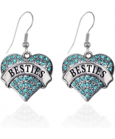 Silver Pave Heart Charm French Hook Drop Earrings with Cubic Zirconia Jewelry Teal Besties $10.79 Earrings