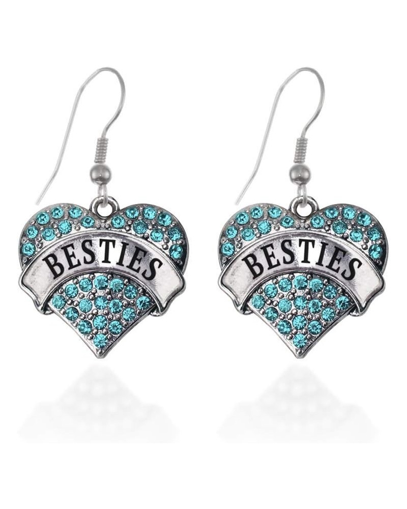 Silver Pave Heart Charm French Hook Drop Earrings with Cubic Zirconia Jewelry Teal Besties $10.79 Earrings