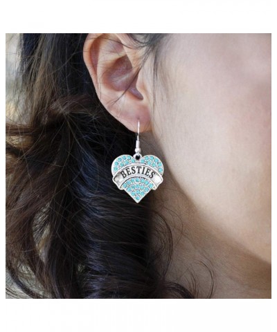 Silver Pave Heart Charm French Hook Drop Earrings with Cubic Zirconia Jewelry Teal Besties $10.79 Earrings