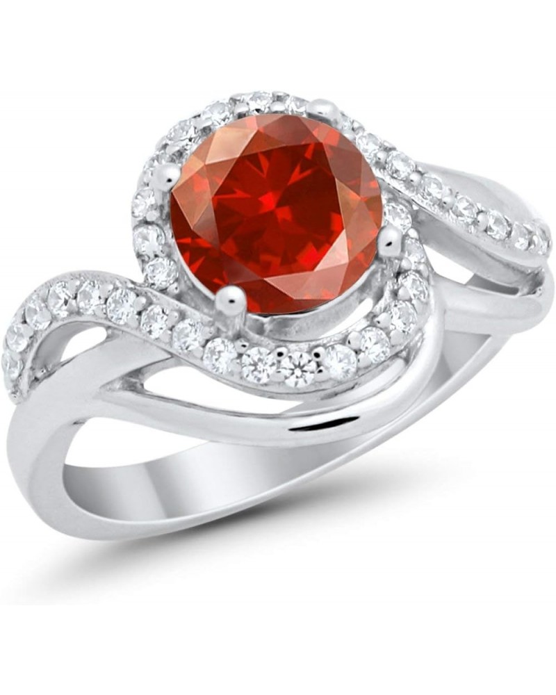 Art Deco Round Engagement Ring Swirl 925 Sterling Silver Choose Color Simulated Garnet CZ $14.78 Rings