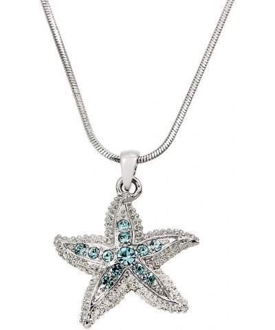 Starfish Pendant Necklace Rhinestone Crystal Rhodium High Polished Style 1 - Aqua $7.64 Necklaces