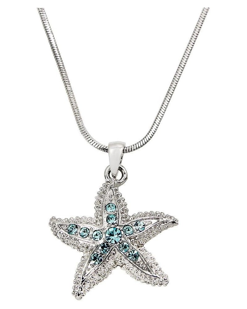 Starfish Pendant Necklace Rhinestone Crystal Rhodium High Polished Style 1 - Aqua $7.64 Necklaces