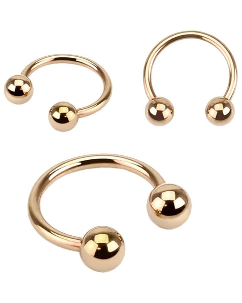 Rose Gold IP Over 316L Surgical Steel Horseshoe Circular Barbell Ring 14GA 7/16" (11mm) 4mm Balls $8.84 Body Jewelry