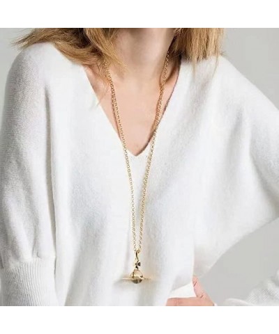 Saturn Necklace for Women Sky Star Saturn Planet Pendant Single Layered Necklaces for Women Quartz Saturn Pendant (Gold+Pink)...