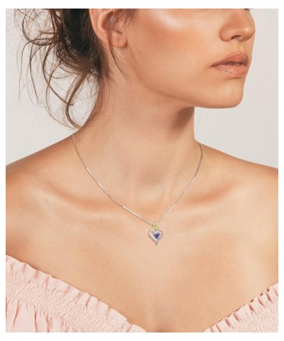 Heart Necklace Sterling Silver Lily Flower Love Pendant Gemstones Jewelry for Women 12-tanzanite-Dec $34.44 Necklaces