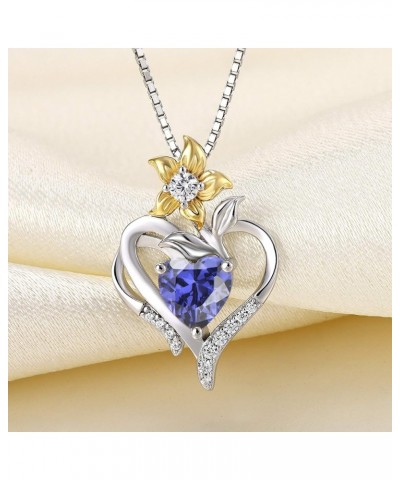 Heart Necklace Sterling Silver Lily Flower Love Pendant Gemstones Jewelry for Women 12-tanzanite-Dec $34.44 Necklaces