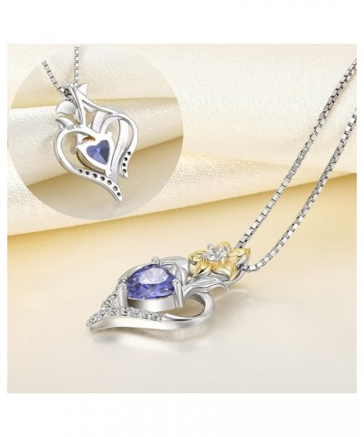 Heart Necklace Sterling Silver Lily Flower Love Pendant Gemstones Jewelry for Women 12-tanzanite-Dec $34.44 Necklaces