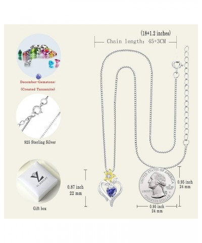 Heart Necklace Sterling Silver Lily Flower Love Pendant Gemstones Jewelry for Women 12-tanzanite-Dec $34.44 Necklaces